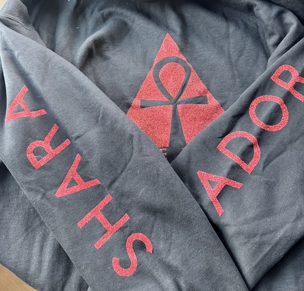 Black House Isador zippered hoodie with red glitter