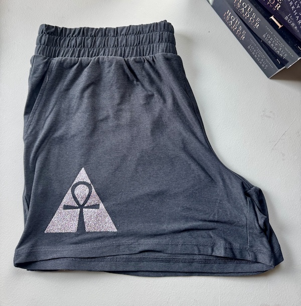 Black House Isador shorts with silver pink glitter logo