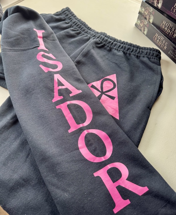 Black House Isador sweatpants with pink vinyl logo