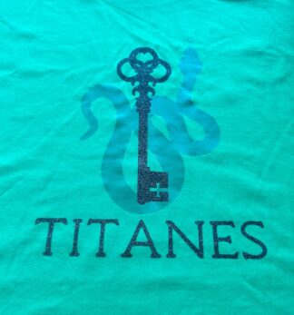 Green House Titanes shirt with green snake and black glitter key