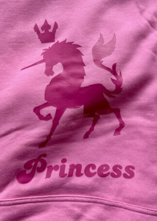 Pink unicorn princess hoodie with pink logo