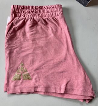 House Isador pink shorts with gold glitter logo
