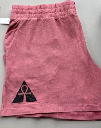 House Isador pink shorts with black glitter logo